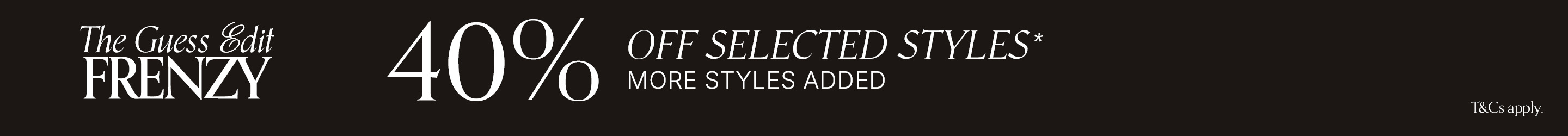 40% off selected styles, promotional text on a dark background.