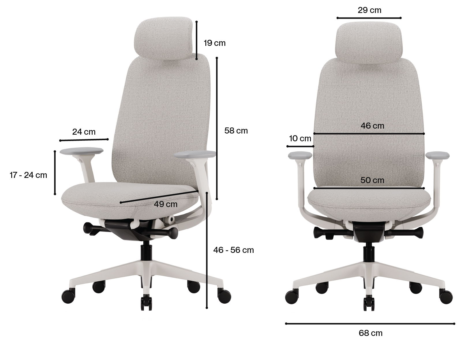 The dimensions of the Cloud premium office chair by ofinto