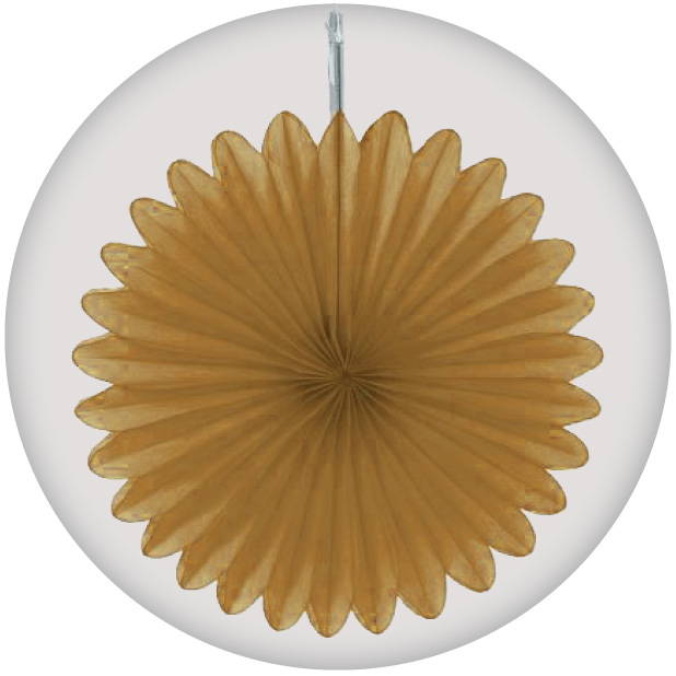 Image of gold paper fan hanging decoration. Shop all hanging decor.