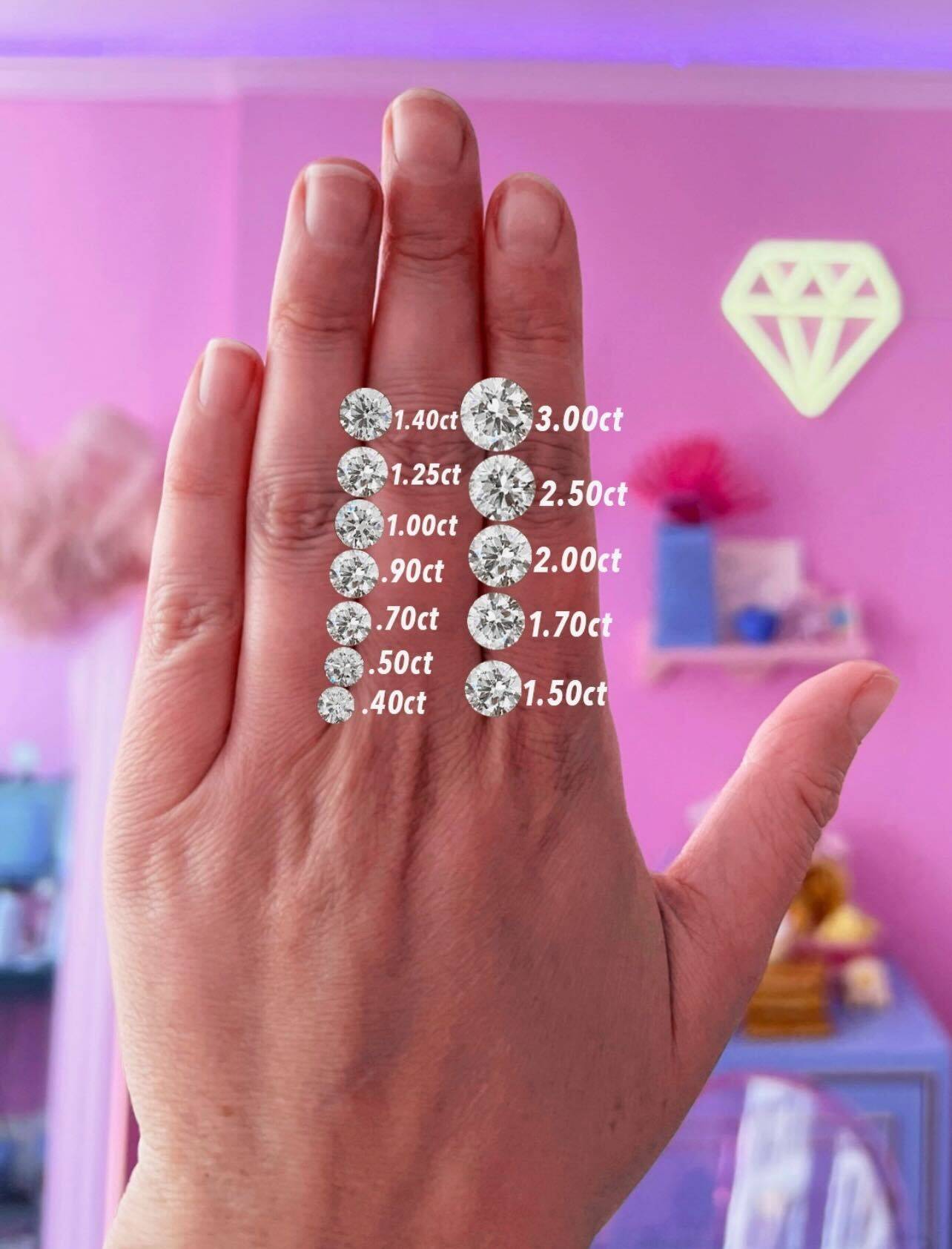 different diamond carat sizes on a hand