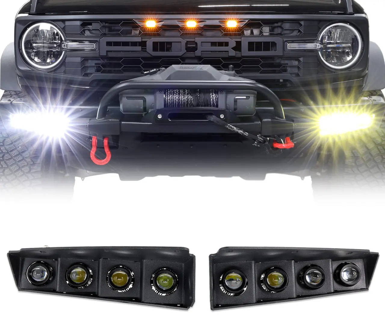 IAG I-Line 4 Lamp Fog Light Kit for use with Modular Bumper & 6 Way Aux Switch Panel fits 2021+ Ford Bronco