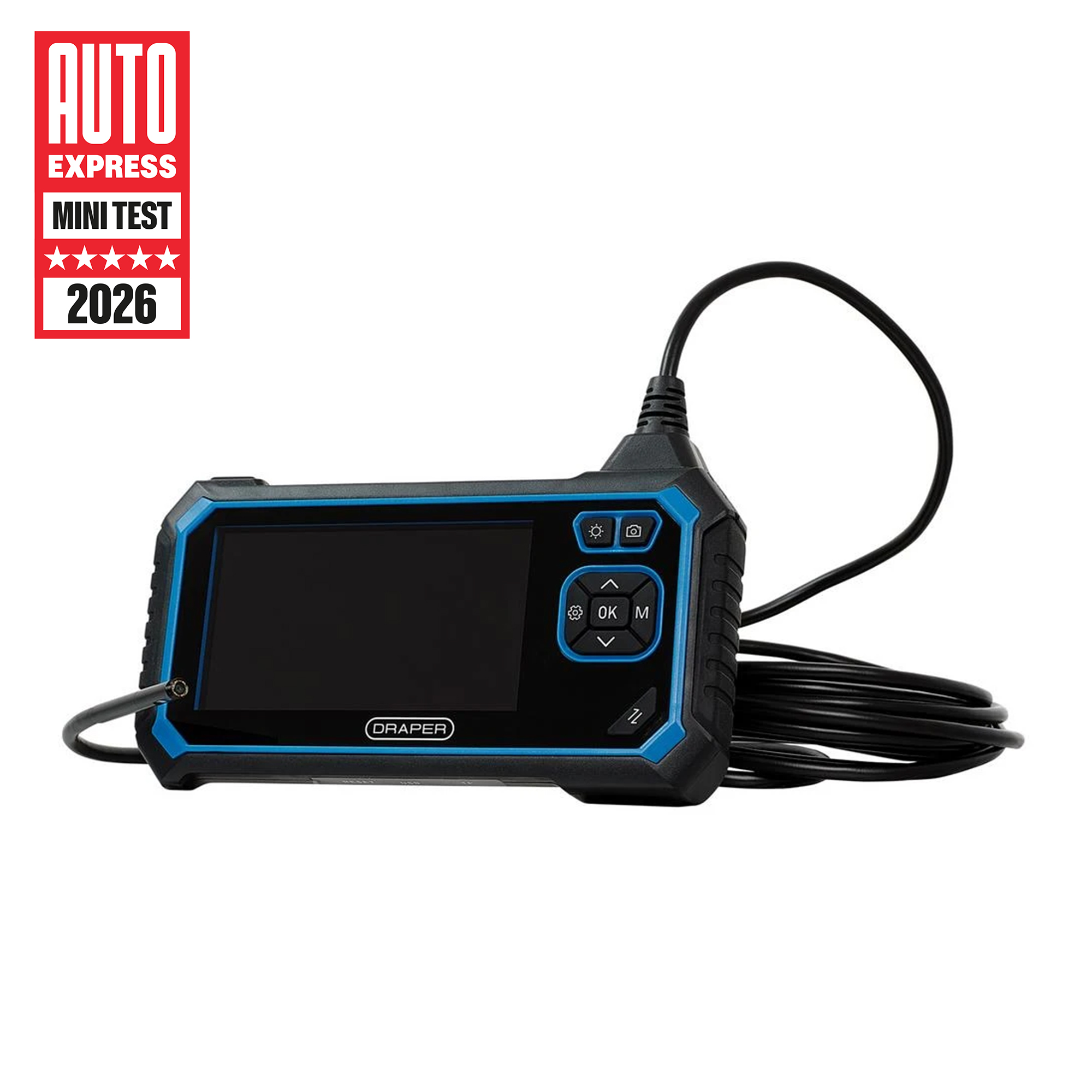 Automotive diagnostic tool with screen and cable, rated by Auto Express.
