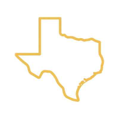 Outline of the state of Texas in yellow on a white background.