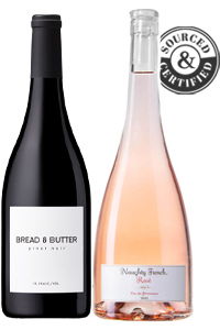 Two wine bottles: Bread & Butter and Knocking French Rosé.