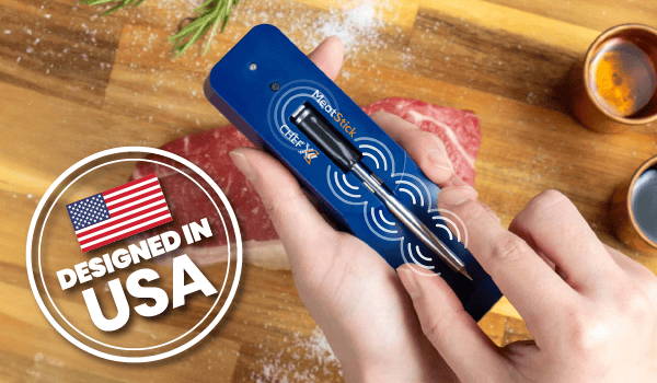 Enhance your cooking experience with The MeatStick Wireless Meat Thermometer, proudly designed in the USA