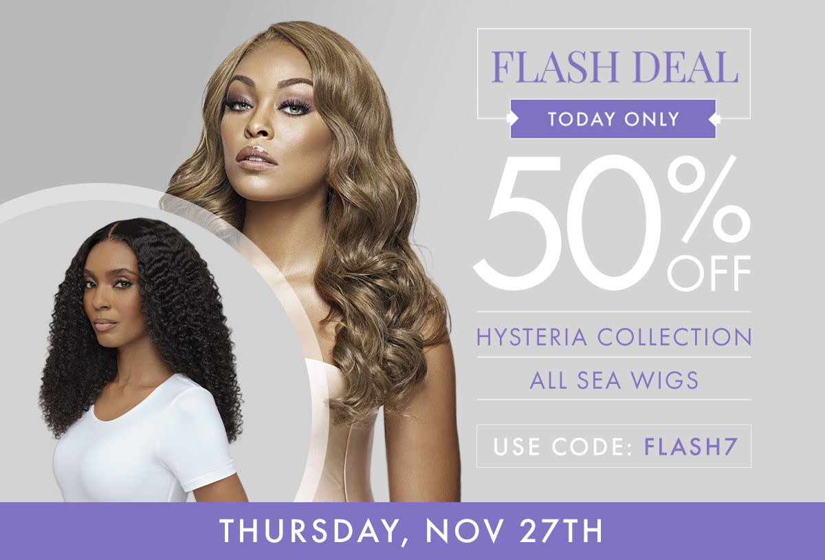 Promotional image for hair products with models and discount details.