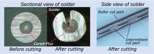 Solder Wire Cross-Section and Cut Profile Sectional and Side Profile of Cut Solder Wire_Clean cut feeder by Japan Unix