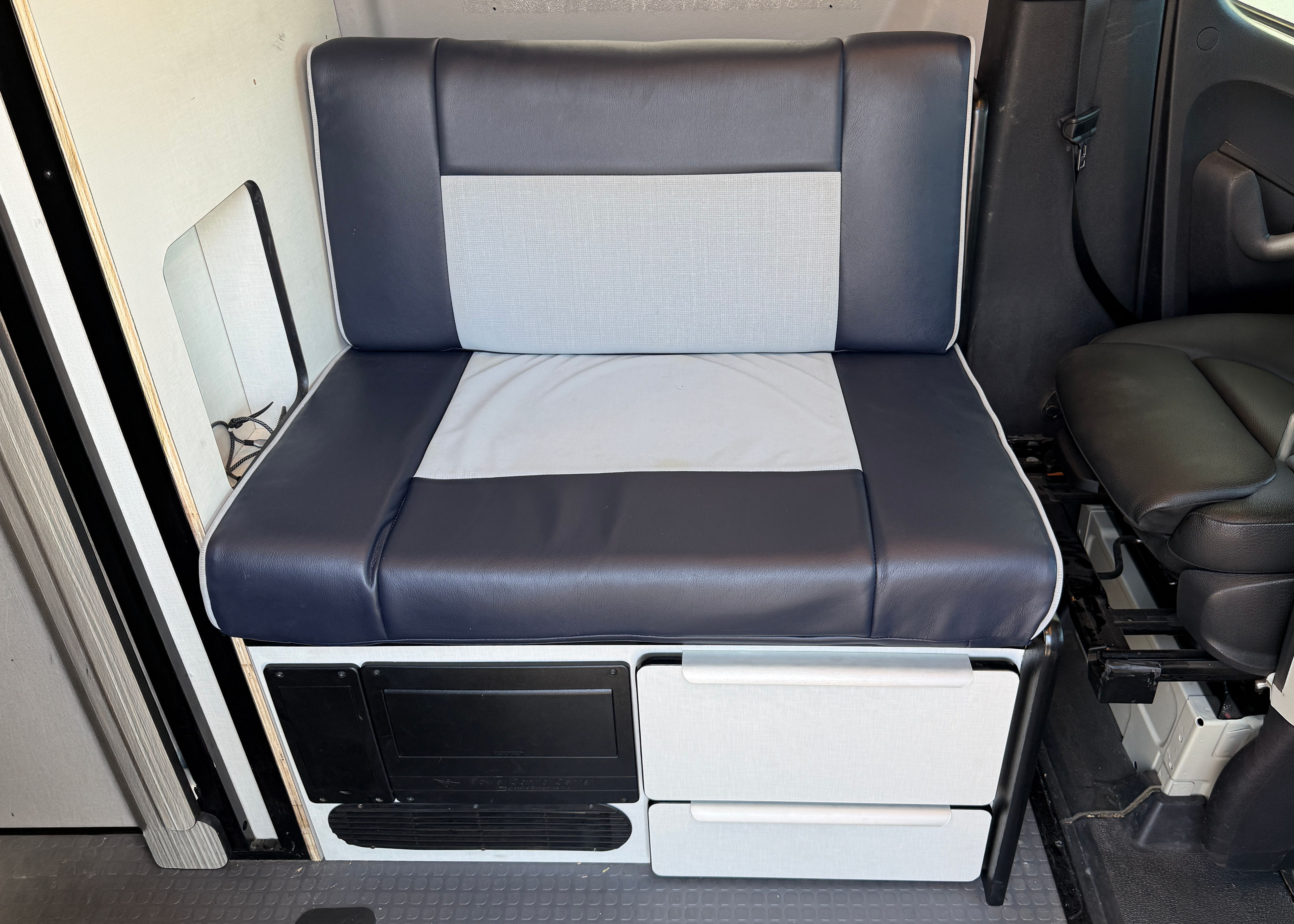 90-degree bench turn conversion installed in a Winnebago Revel