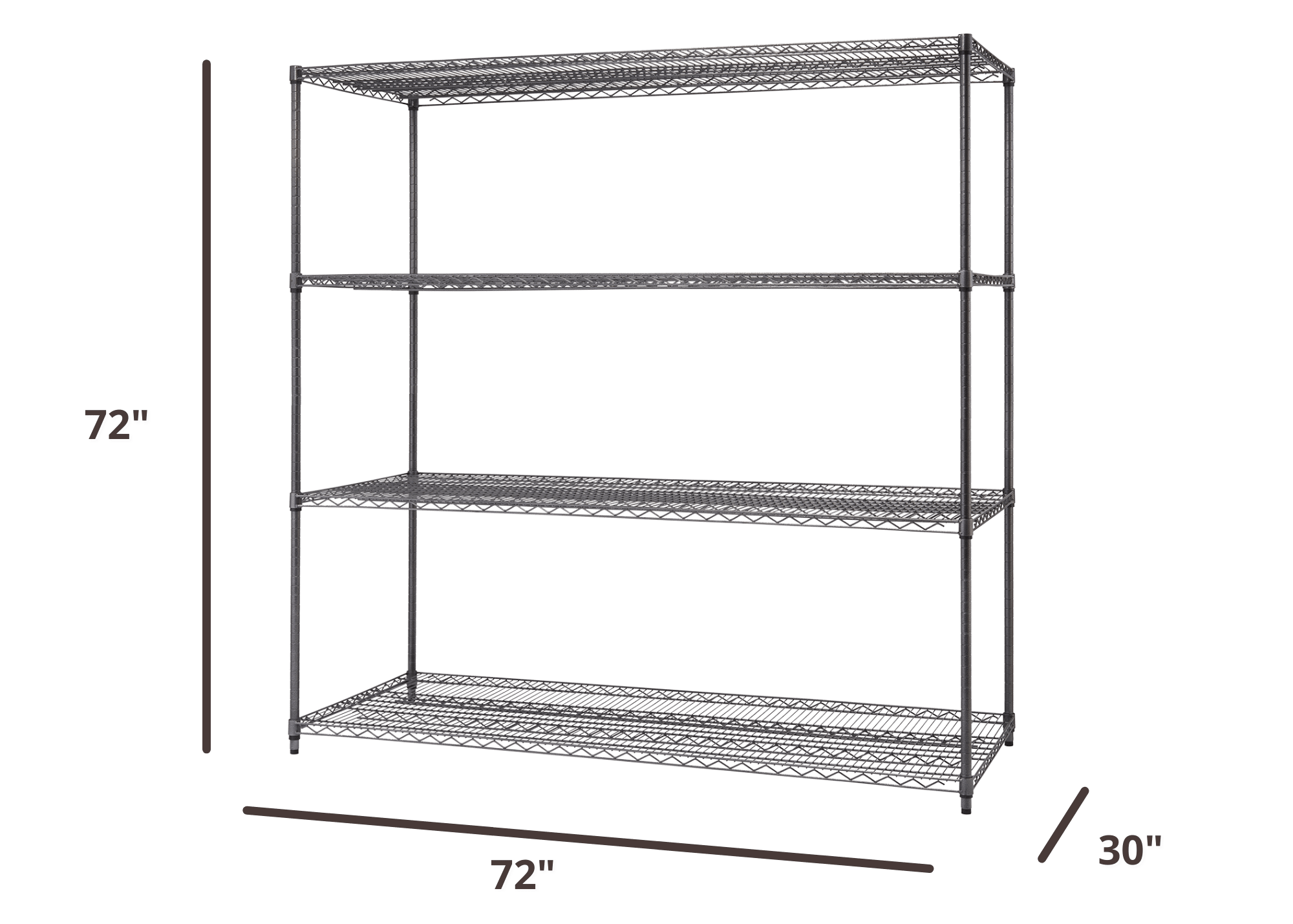 72 inches wide by 30 inches deep wire shelving rack