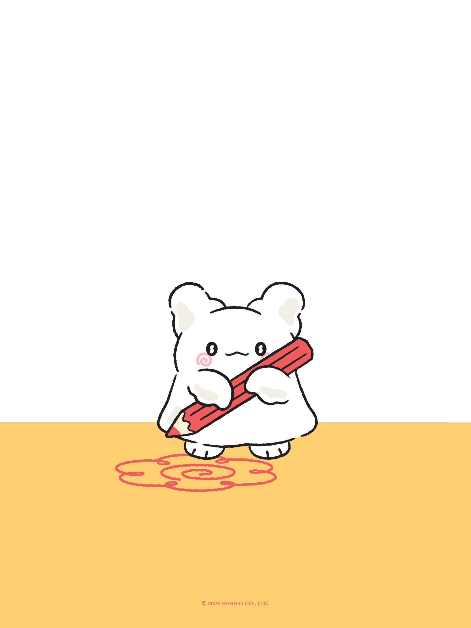Hanamaruobake holding a red pencil on a white background.