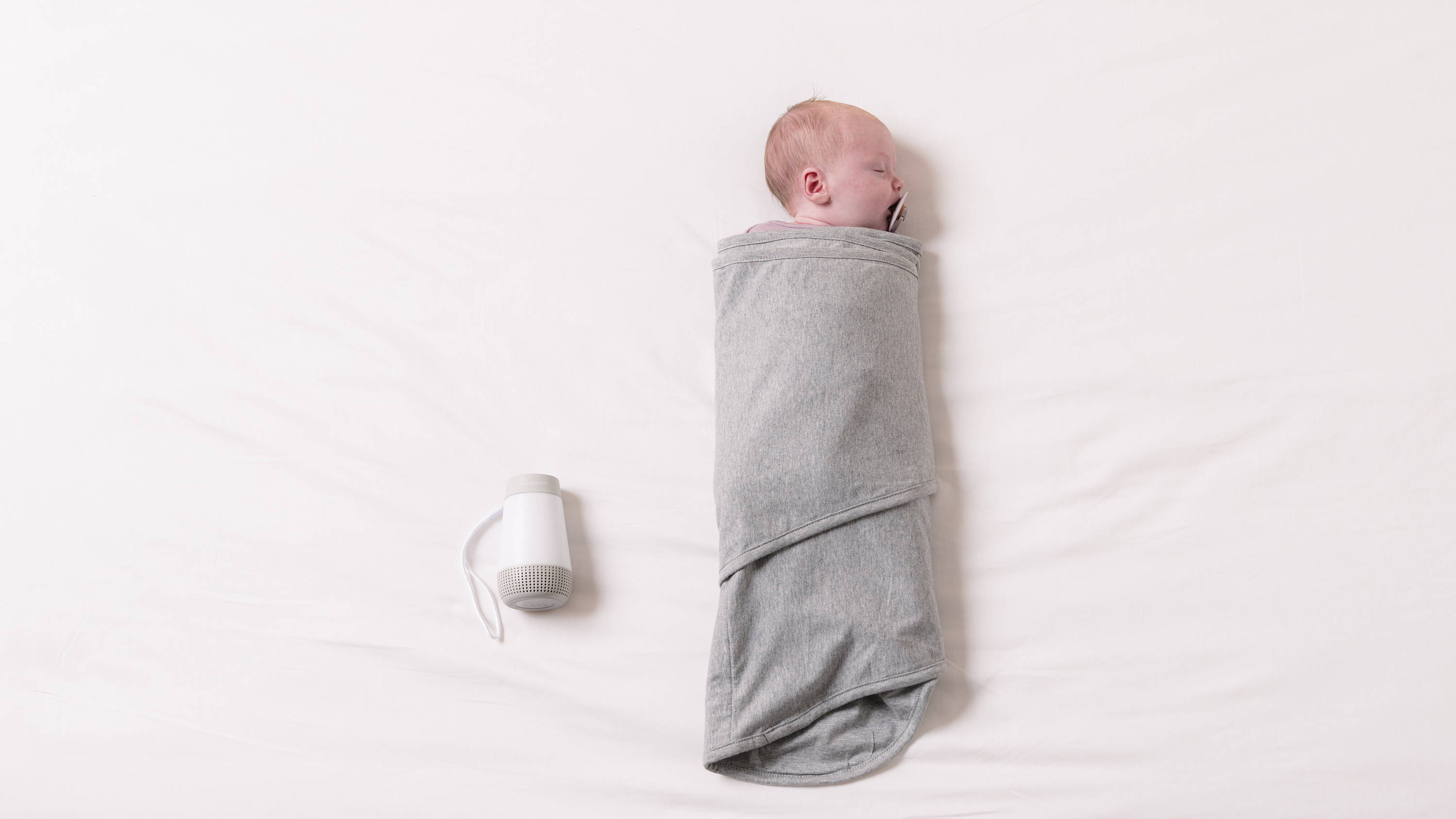 miracle blanket swaddle - grey marle with dummy and yoga