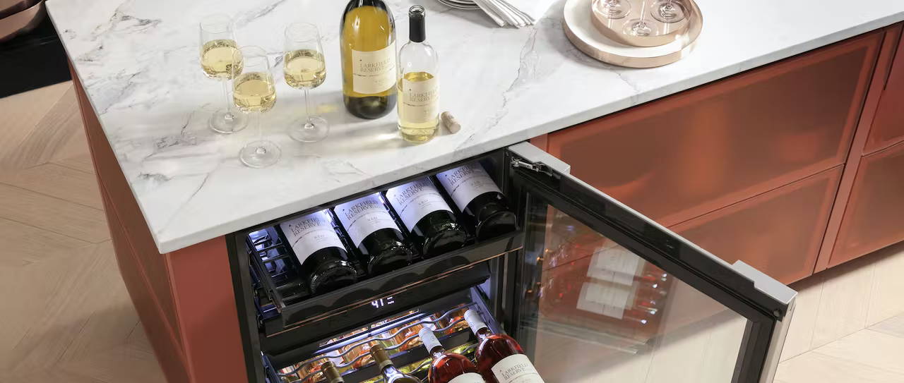 wine glasses on counter with Wine Reserve underneath