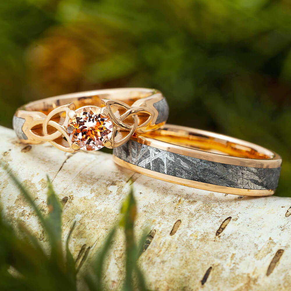 Celtic Ring Set in Rose Gold with Meteorite