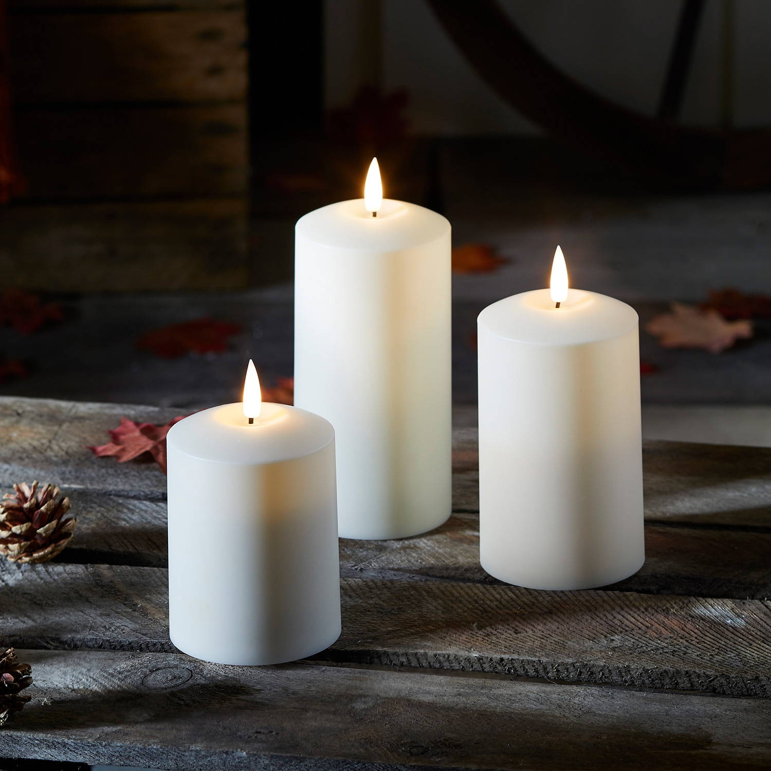 Trio of LED pillar candles