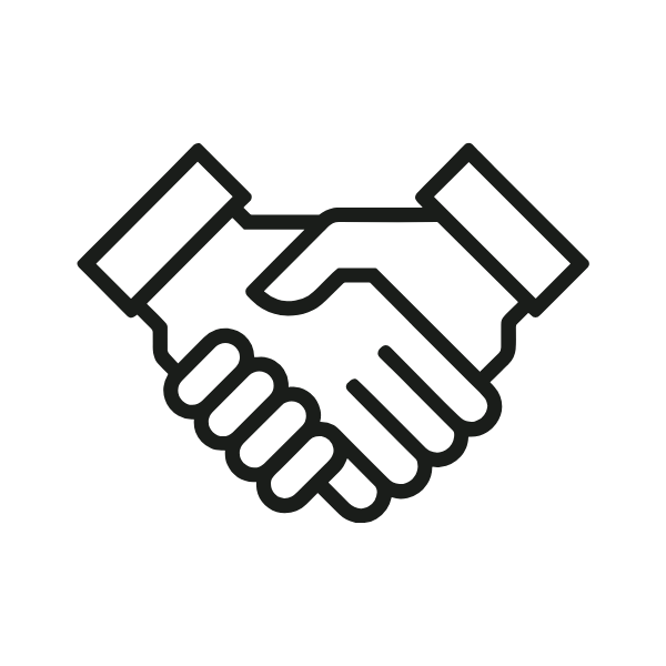 Two hands shaking in a gesture of agreement or partnership.