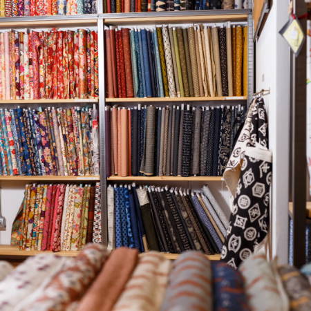Fabric organized in a quilt shop