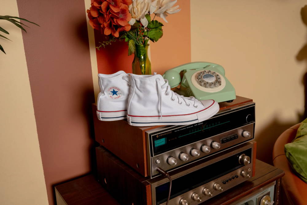 white converse with vintage background