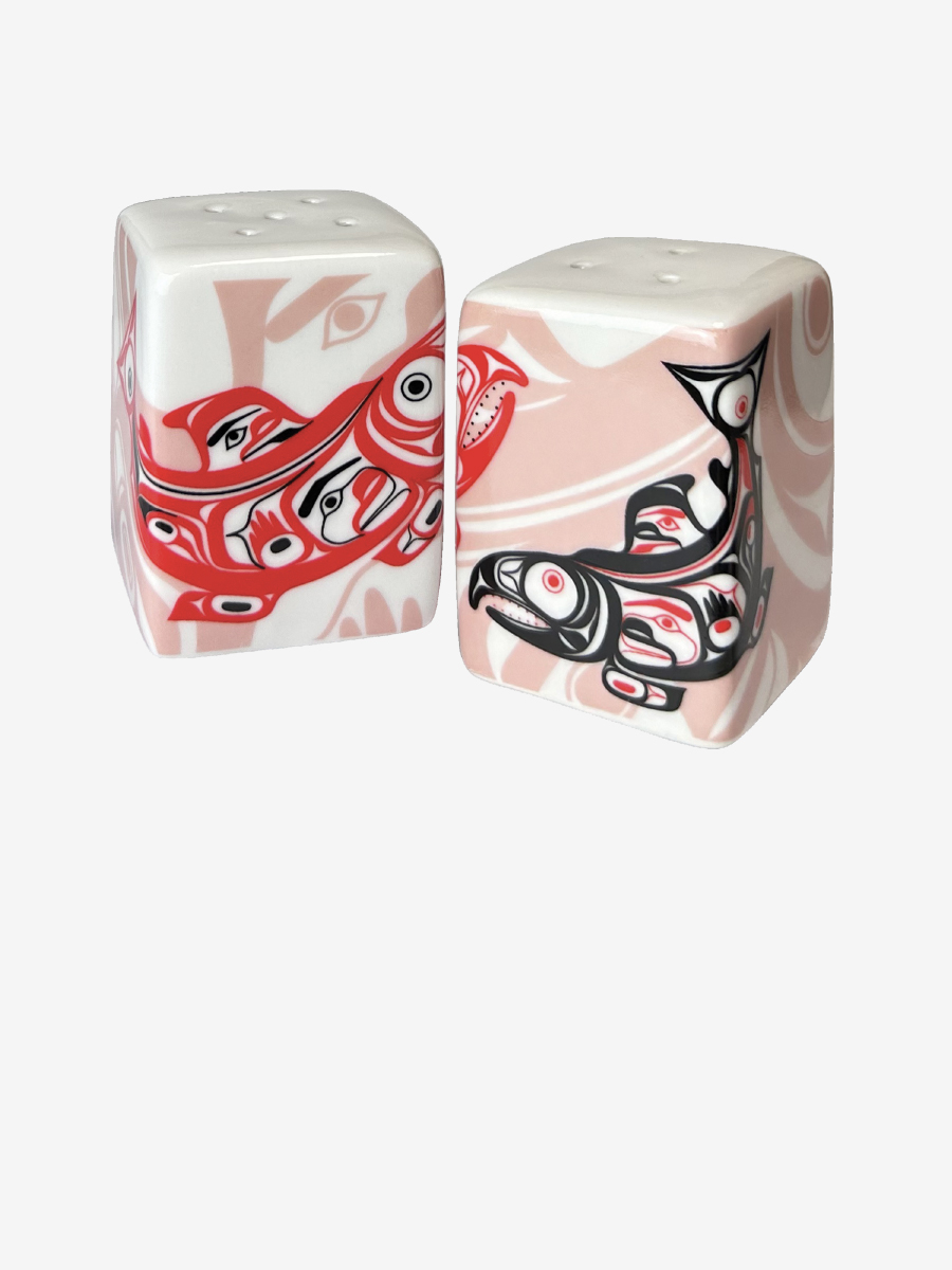 Salmon Salt and Pepper Shaker Set by Corey Bulpitt, Haida