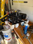 HornBlasters air horn kit with white trumpets assembled on workbench for Joel's Silverado photo 2