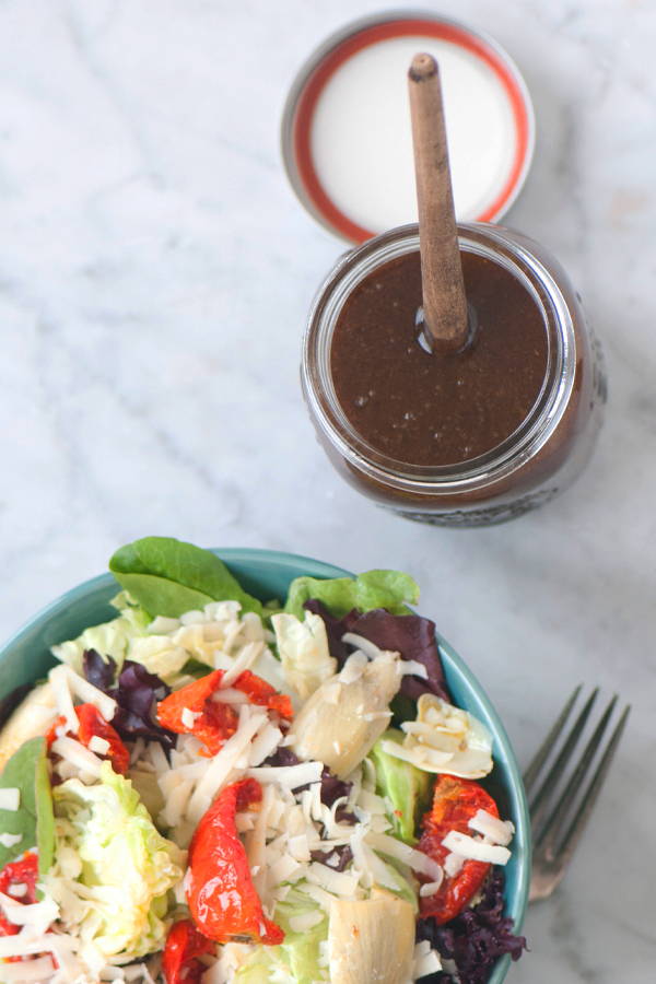 Creamy balsamic dressing with a small side salad