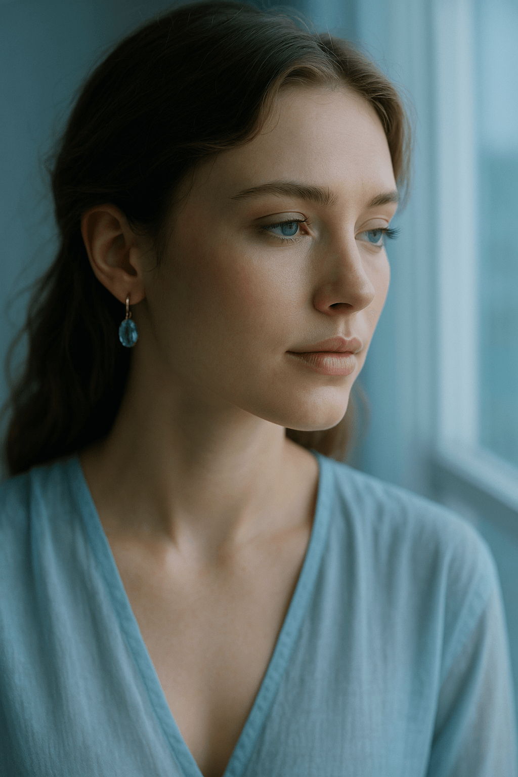 woman wearing the pisces birthstone necklace