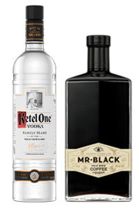 Two liquor bottles: Ketel One Vodka and Mr. Black Coffee Liqueur.