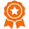Orange award ribbon with a star in the center.