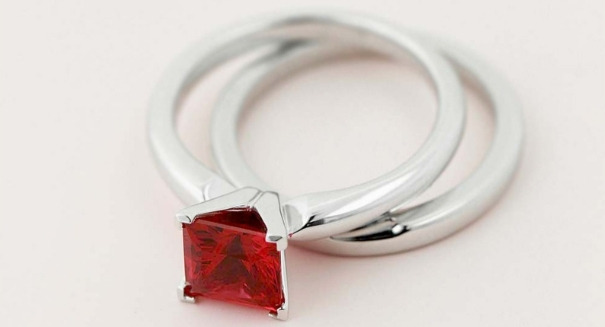 lab grown ruby engagement ring and wedding band