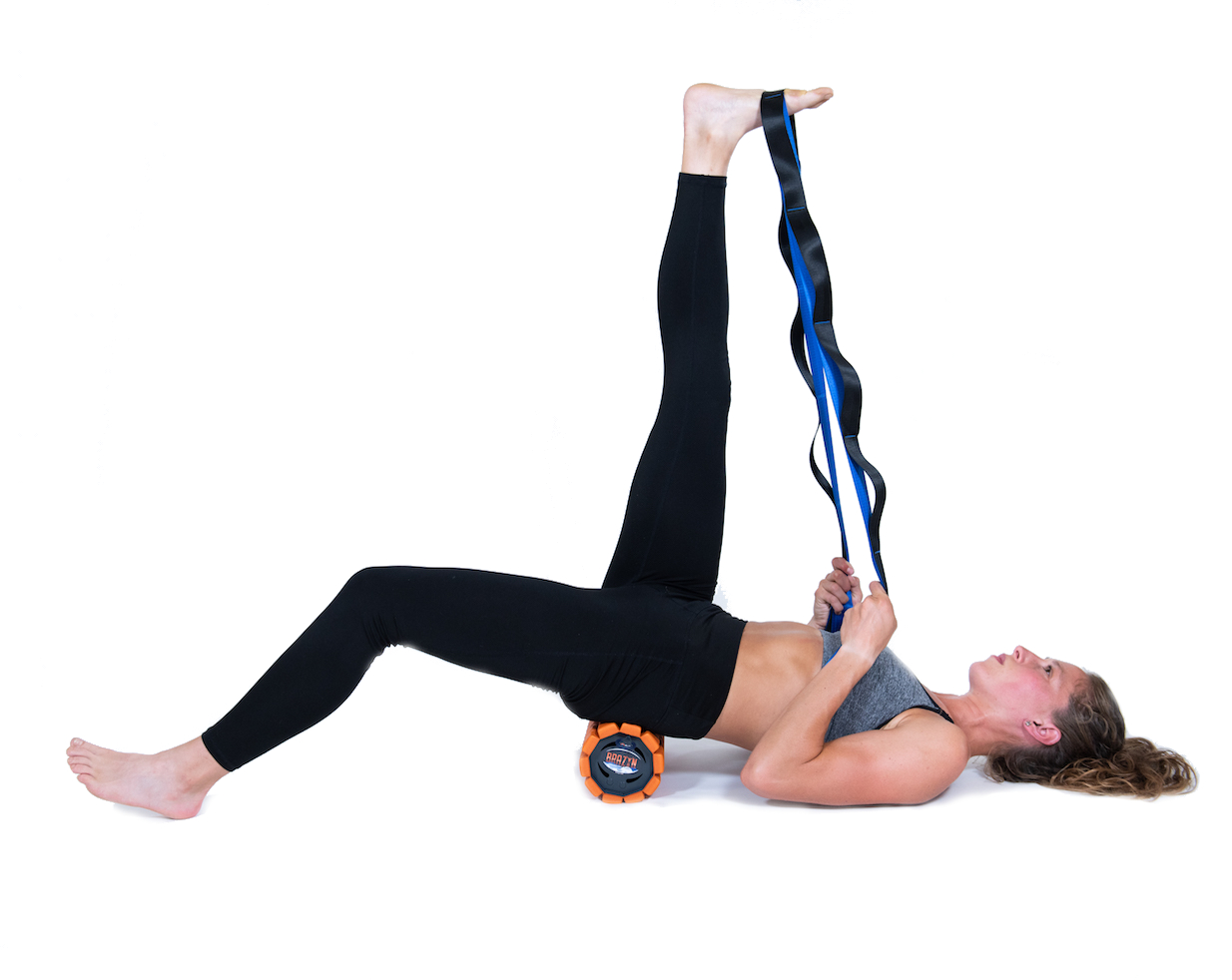 woman using stretching strap
