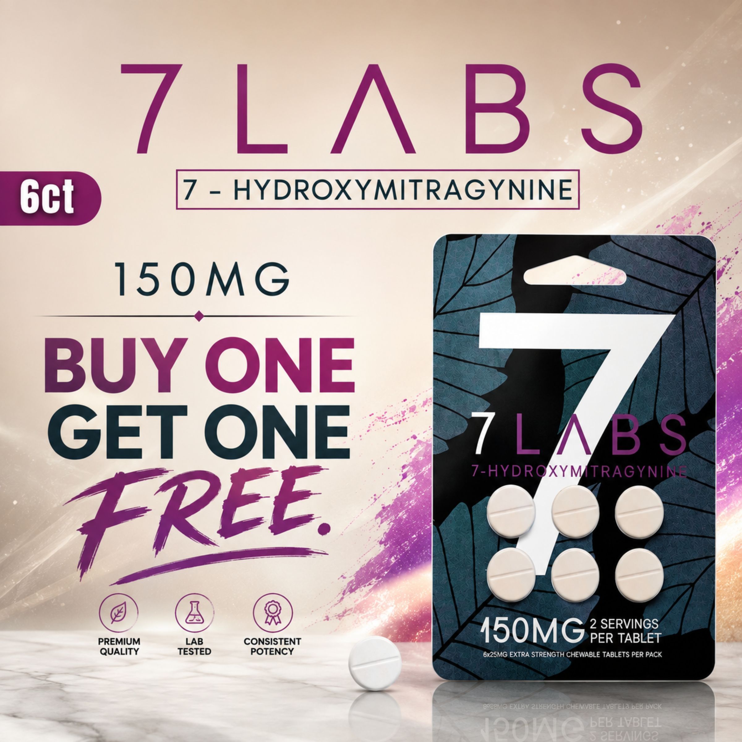 7LABS 150MG Buy One Get One Free packaging with pills.