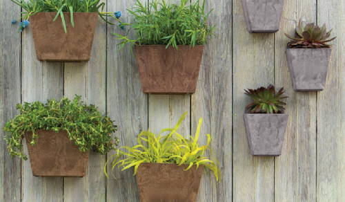 Several brown and gray wall planters
