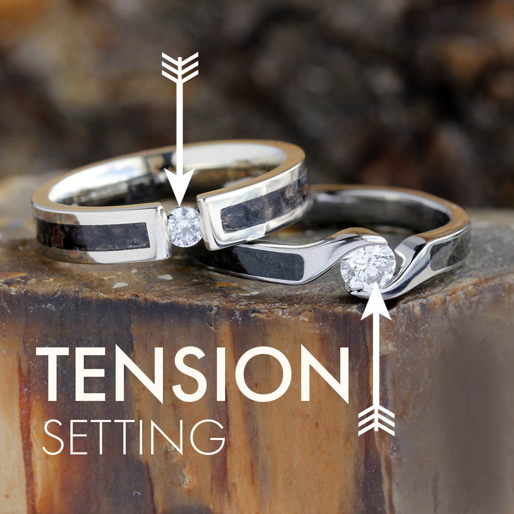 Tension set engagement rings
