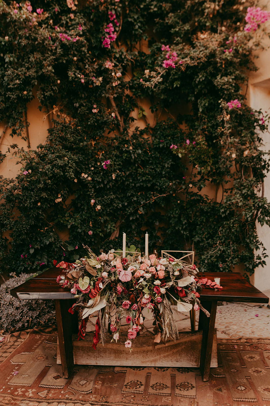Floral arrangement on wooden table