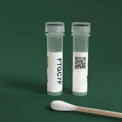 Two test tubes and a cotton swab on a green background.