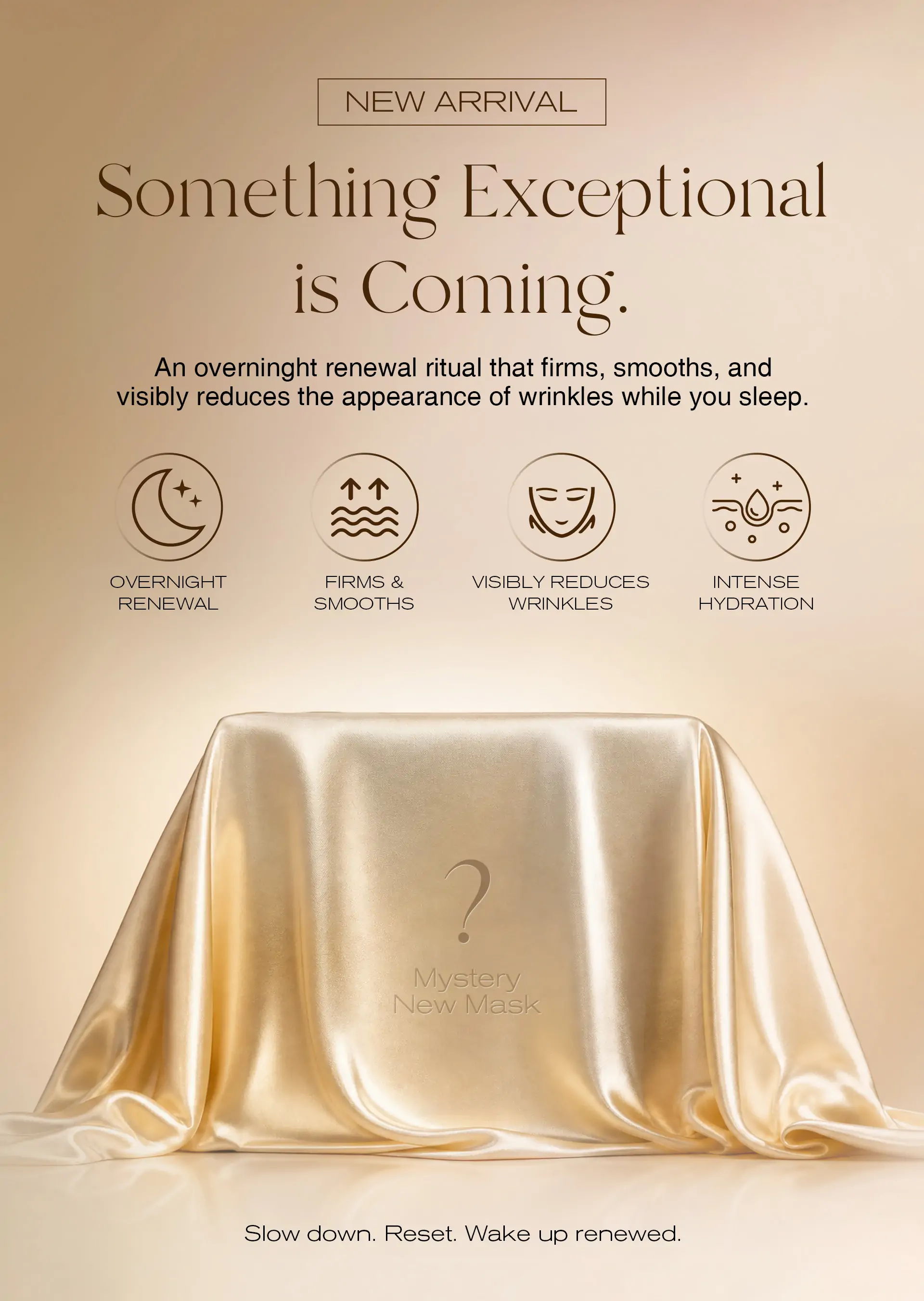 New arrival gold sleep mask for overnight skin renewal, firmness, smoothing, and hydration.