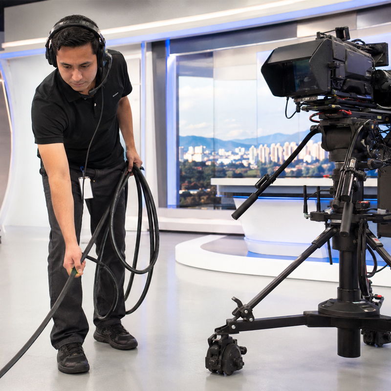 Ingeniero de television en estudio de noticias