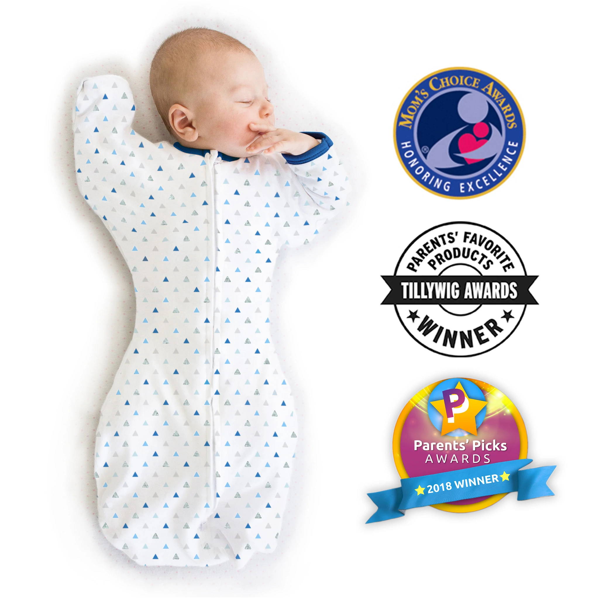Transitional Swaddle Sack - Tiny Triangles, Blue