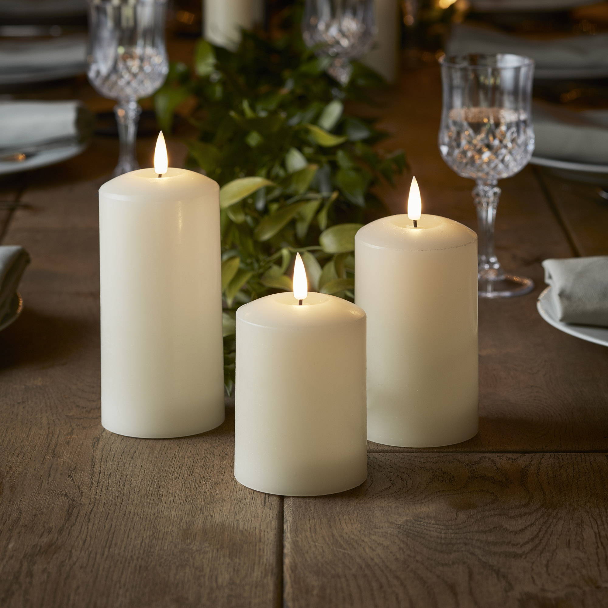 truglow realistic flame LED pillar candle trio