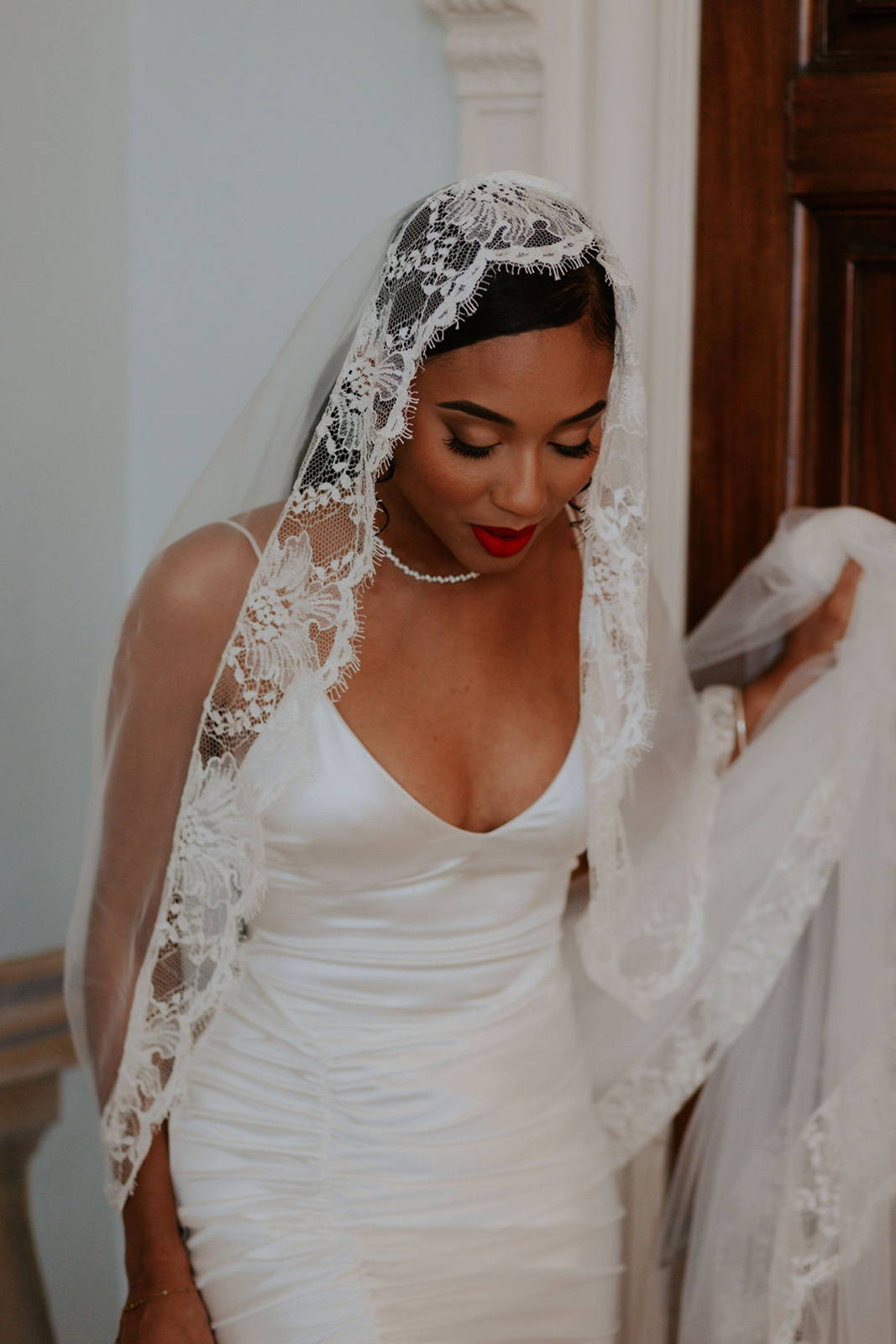 Bride wearing the Zsa Zsa gown and Frederike veil