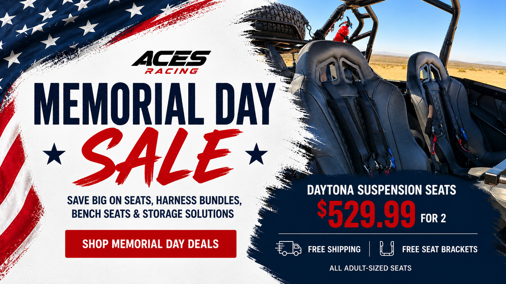 Memorial Day sale advertisement with discounts on vehicle accessories and parts.