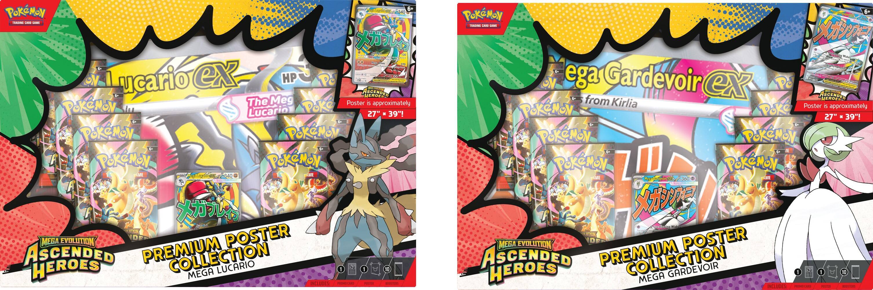 An exterior shot of both the Lucario and Gardevoir premium poster collection.