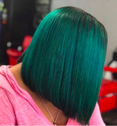 Green assymetrical bob