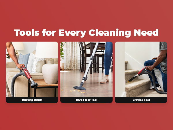Image showcasing various cleaning tools for different surfaces and needs.