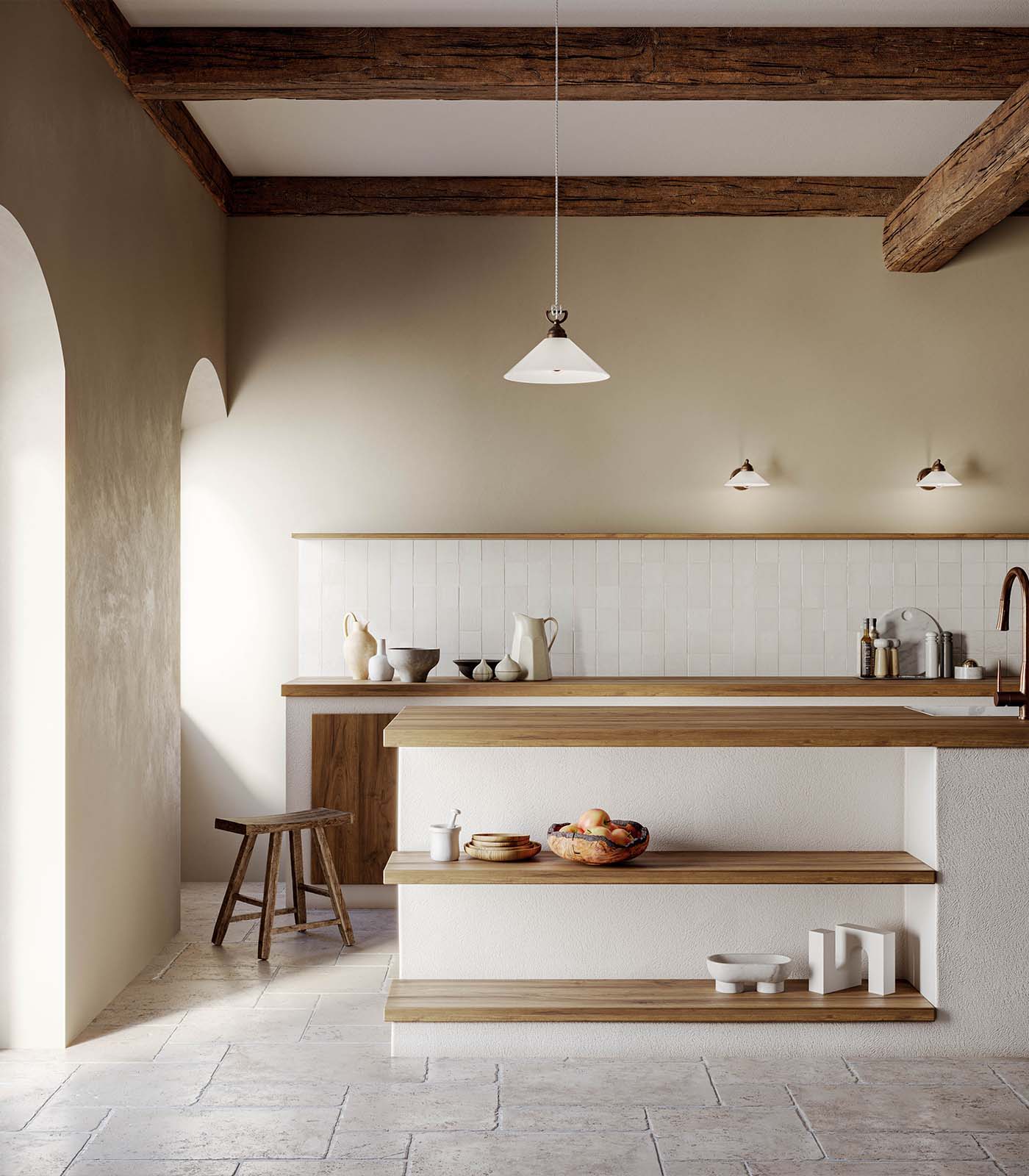 Italian Opal Glass Pendant in a modern farmhouse style kitchen