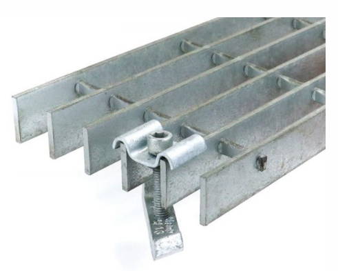 Grating clips allow the flooring to be connected securely without accessing the underside of the floor, nor drilling or welding to the supporting steel.