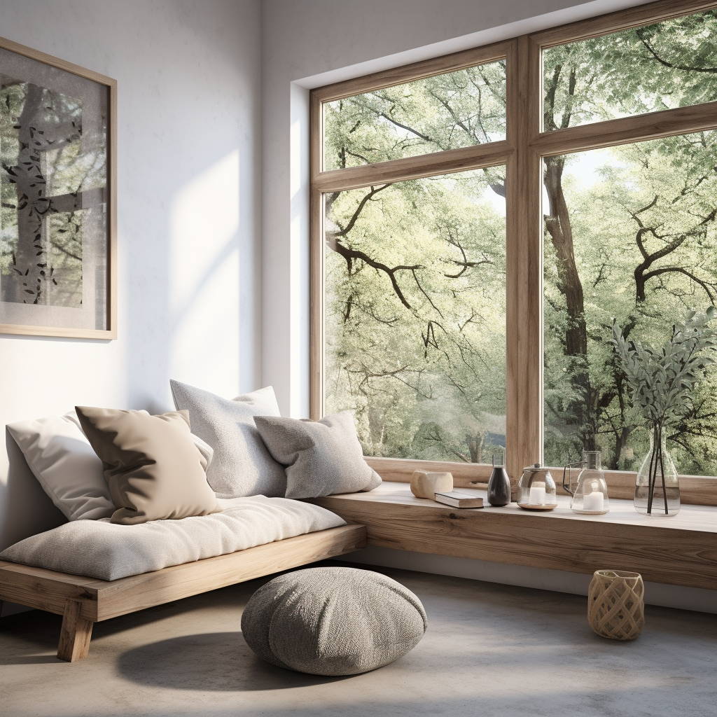 Isolierverglasung in einer gemütlich eingerichteten Wohnung mit Ausblick auf einen Wald