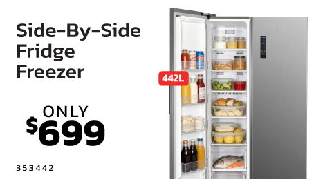 Side-by-side fridge freezer for sale at $699.