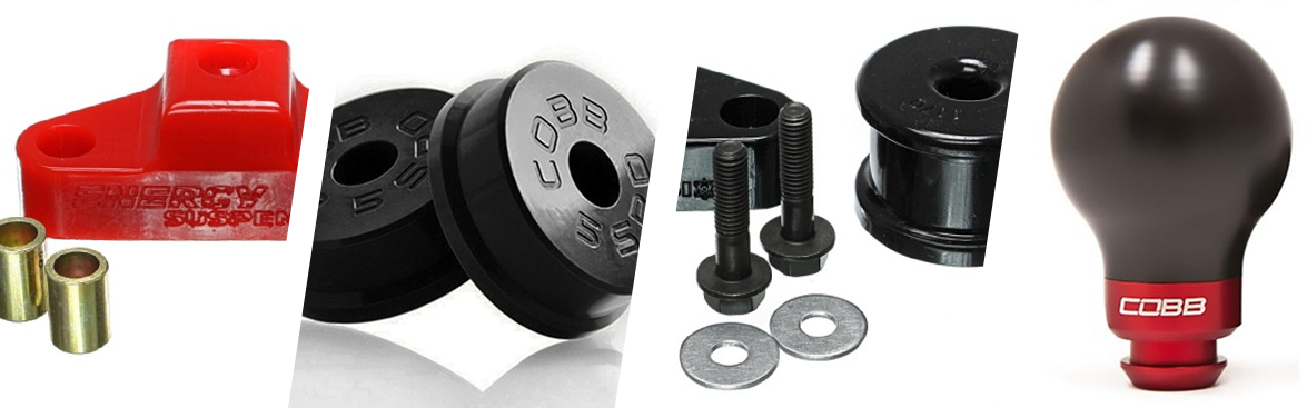 Photo collage of various shifters and bushings for off-road vehicles.