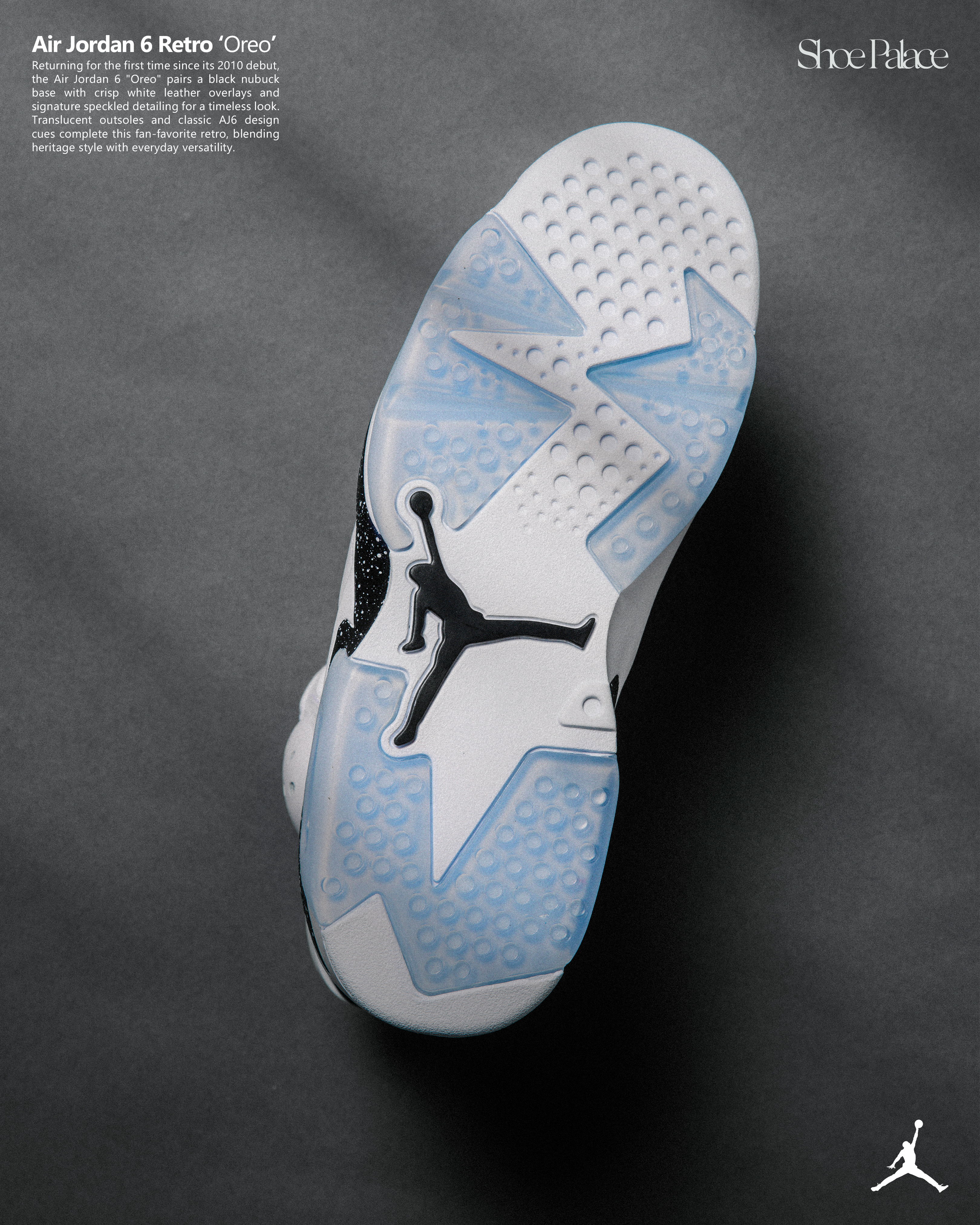 Air Jordan shoe sole on a dark background.