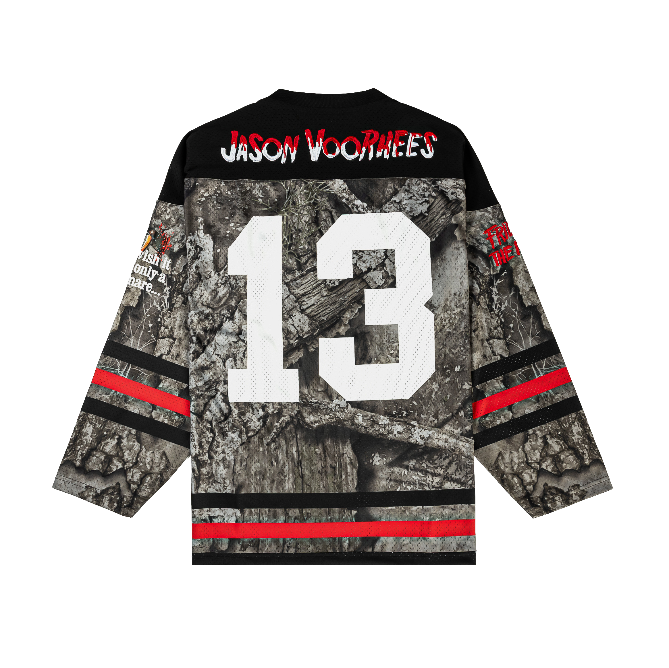 Hockey jersey featuring a skull mask design and camouflage pattern.